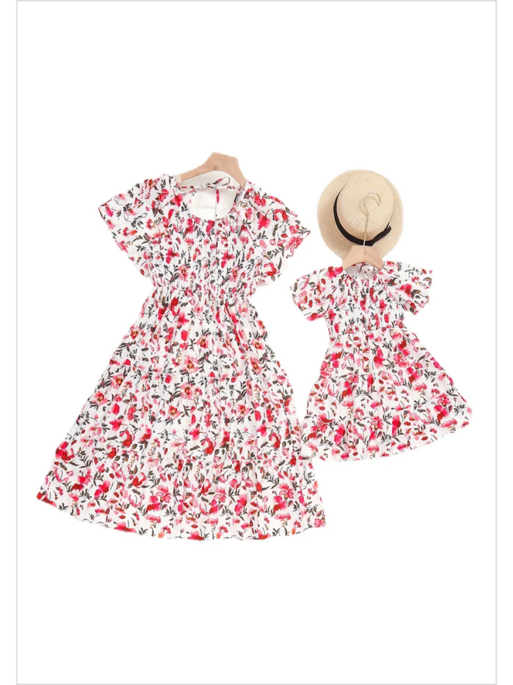 Mia Belle Girls Red Floral Smocked Dress | Mommy And Me Dresses