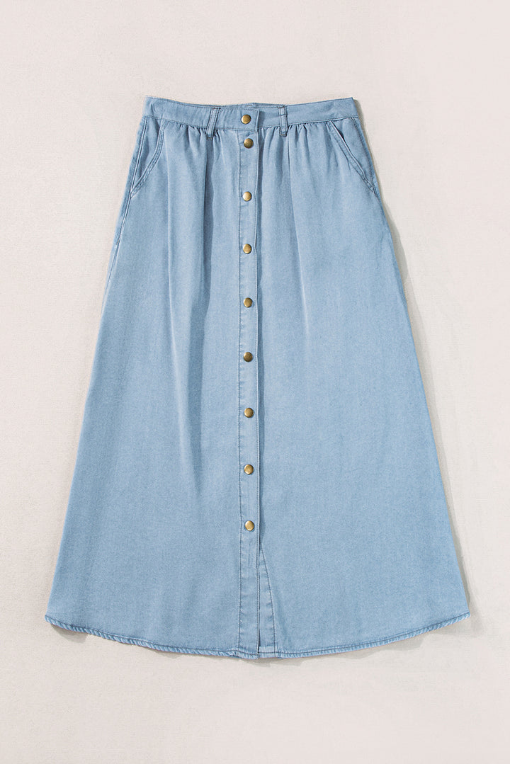 Womens  Fully Buttoned Long Denim Skirt