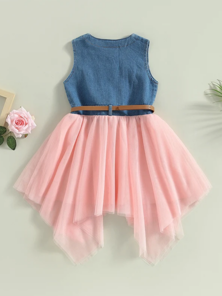 Mia Belle Girls Denim Tulle Tutu Dress | Girls Spring Dresses