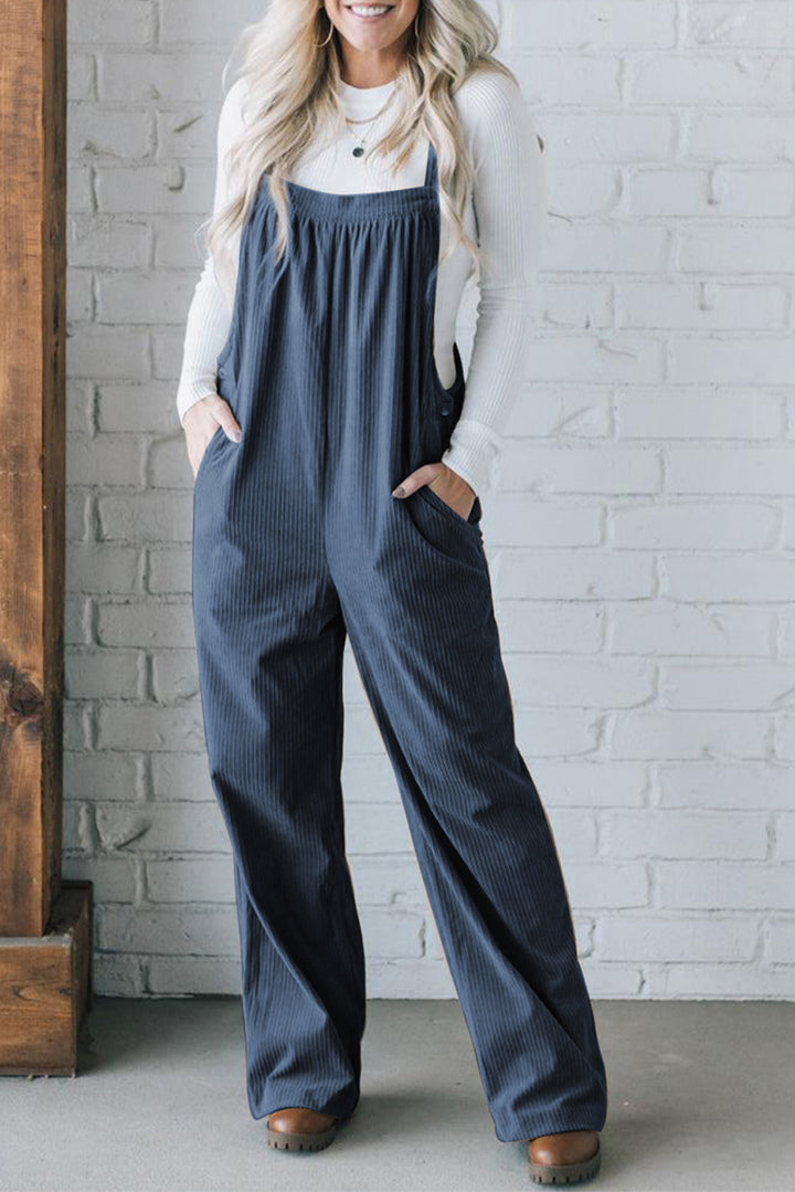 Womens Real Teal Solid Pocketed Loose Fit Corduroy Overall