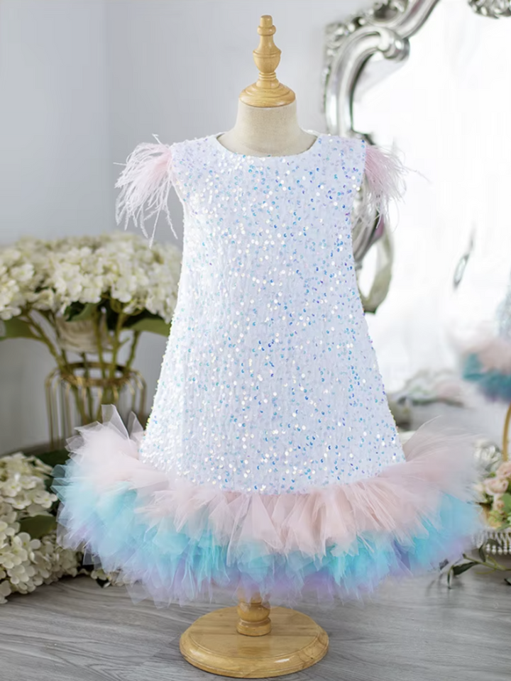 Elegant Sleeveless Feather Sequin Dress