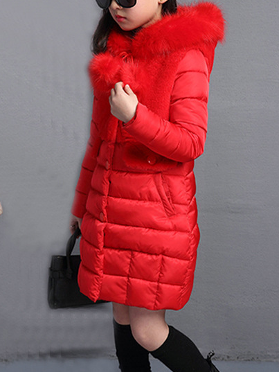 Girls Tres Chic Faux Fur Collared Winter Jacket - Red