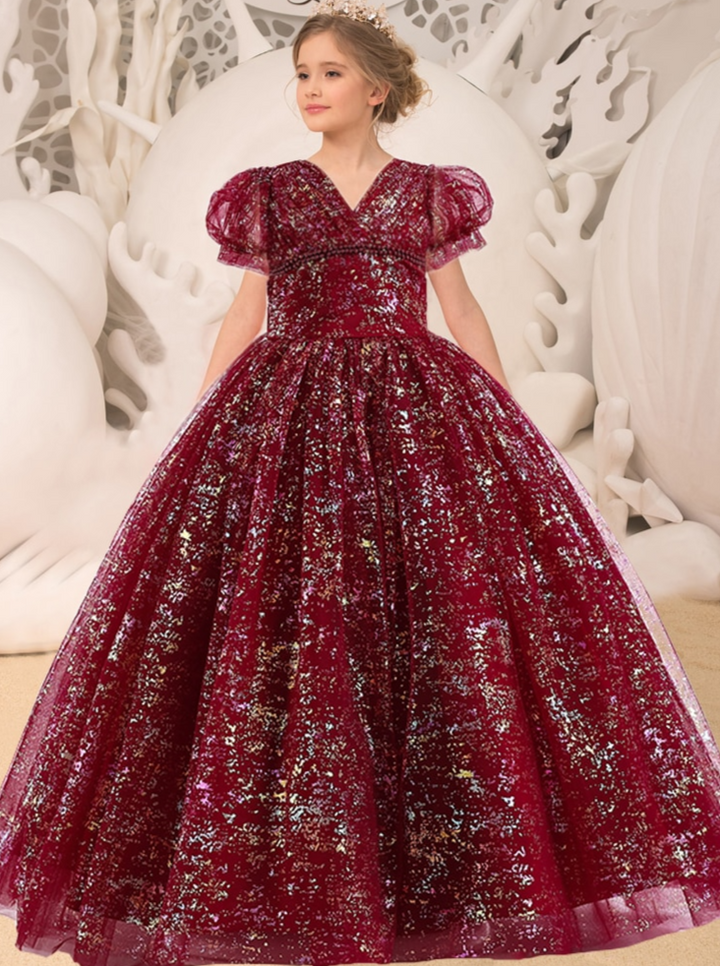 Winter Whimsy Glitzerkleid mit Puffärmeln