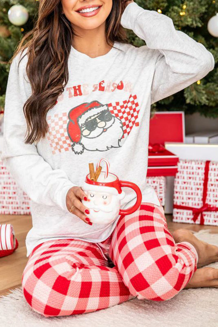 Womens Christmas Santa Clause Plaid Pajama Set