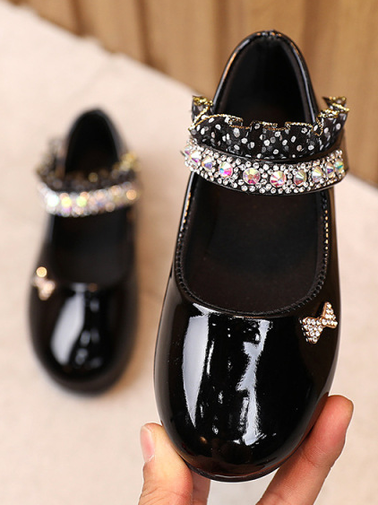 Girls Little Rhinestones Patent Leather Mary Jane Flats By Liv and Mia