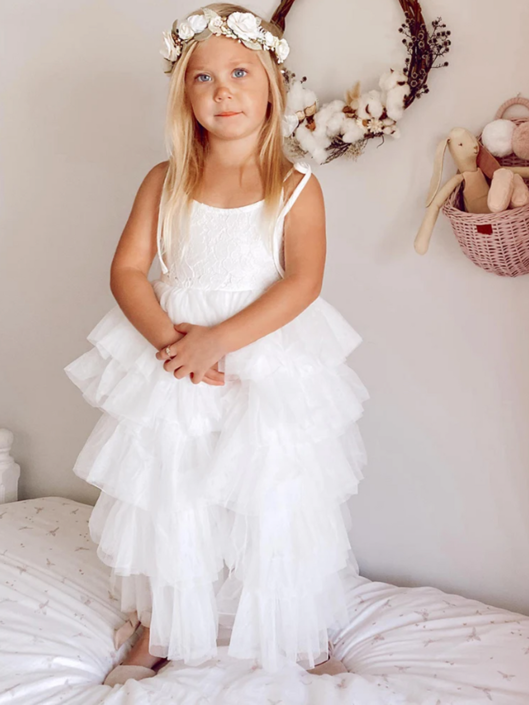 Mia Belle Girls Tiered Tulle Communion Dress | Girls Communion Dresses