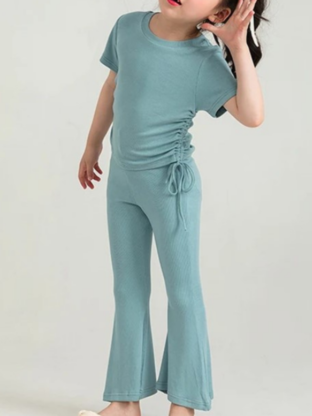 Summer Ribbed Crop Top and Flared Split-Hem Pants | Mia Belle Girls