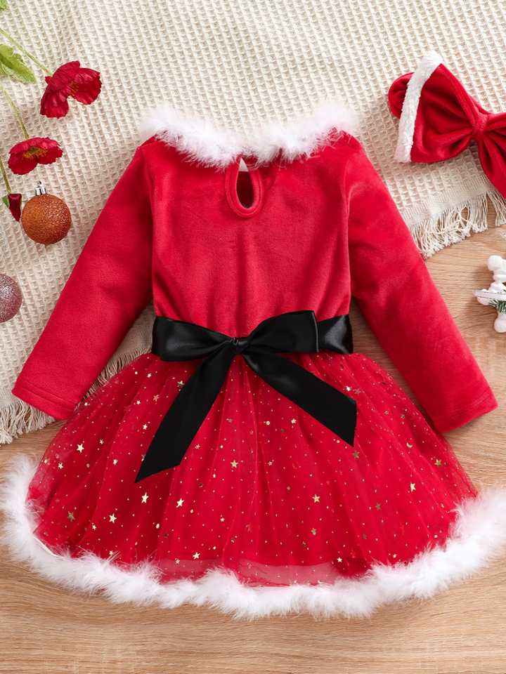 Cute Christmas Dresses | Girls Velvet Sequin Skirt Sparkle Santa Dress