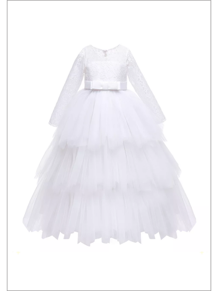 Mia Belle Girls Tiered Tulle Gown | Girls Communion Dresses