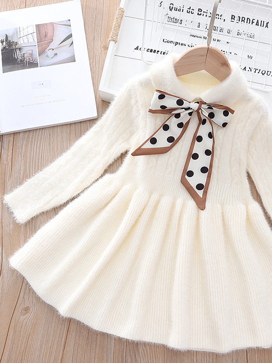 Preppy Chic Dresses | Creme Pleated Sweater Dress | Mia Belle Girls