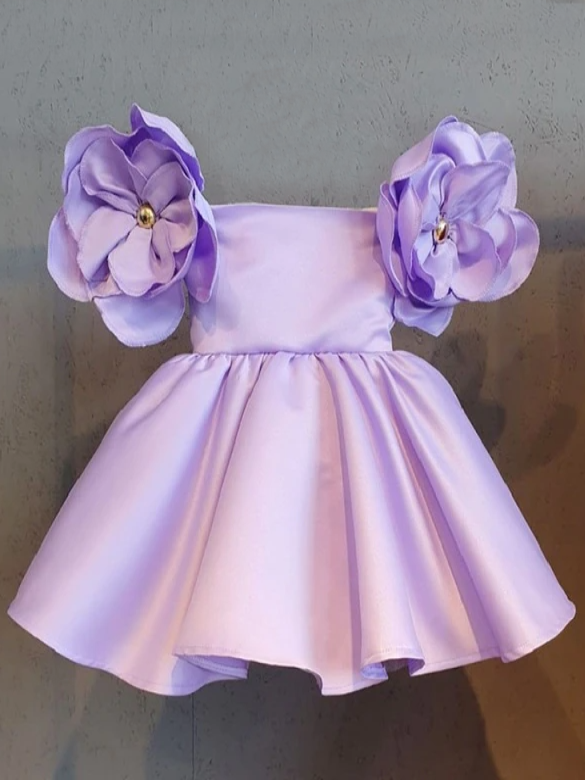 Spring Flower Girl Dress | Rose Petal Puff Sleeve Pleated Party Dress