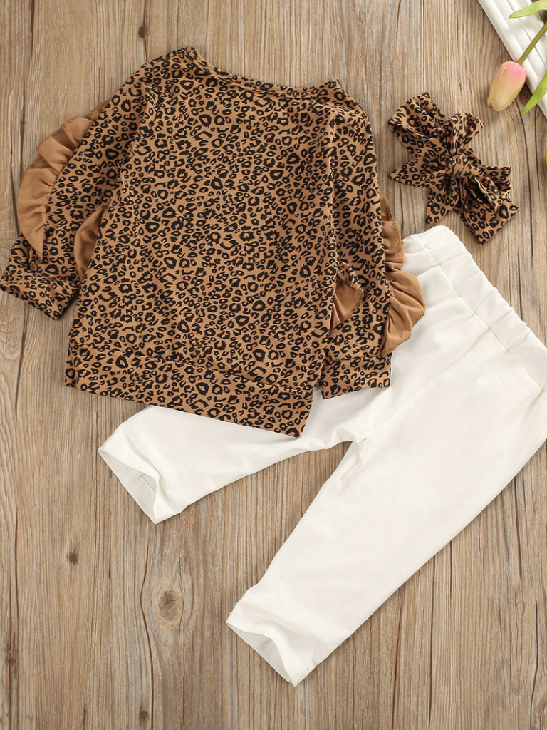 Girls A Little Leopard Loungewear and Matching Bow Headband Set - Mia Belle Girls