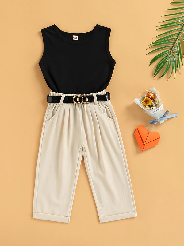 Mia Belle Girls Top & Belted Pants Set | Everyday Clothes