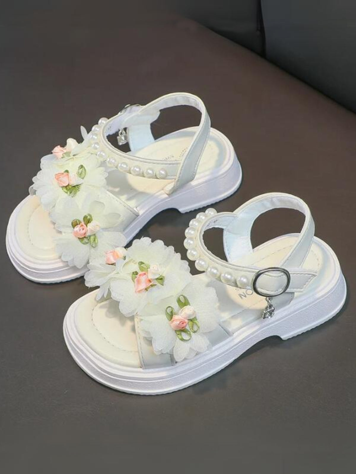 Charming Girls' Floral Sandals with Pearls By Liv and Mia