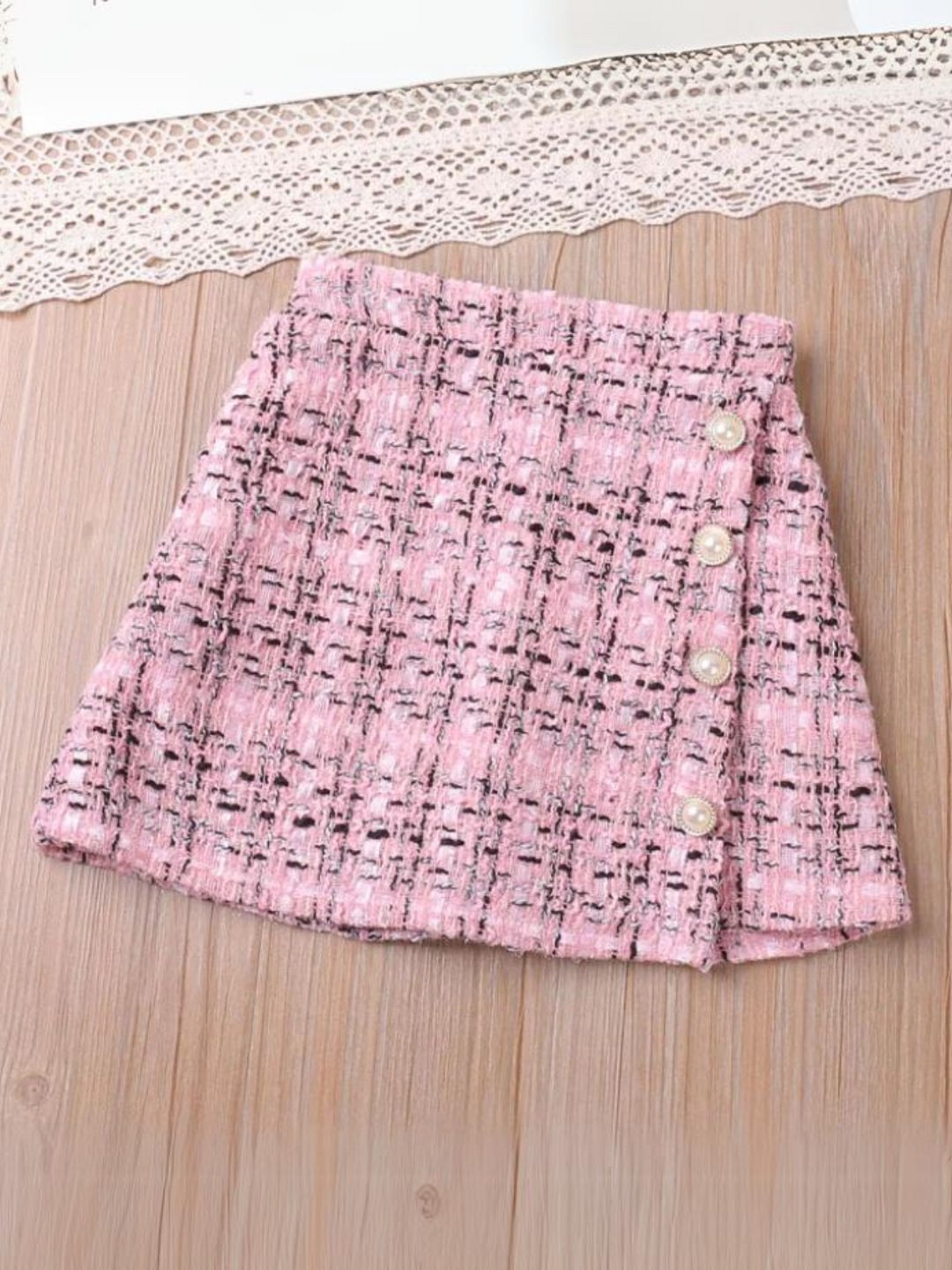 Girls Chic Pink Tweed Jacket and Skirt Set