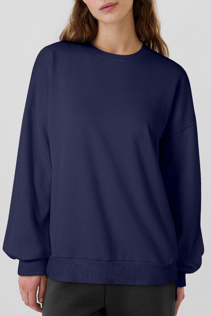 Womens Navy Fleece Lined Drop Shoulder Top