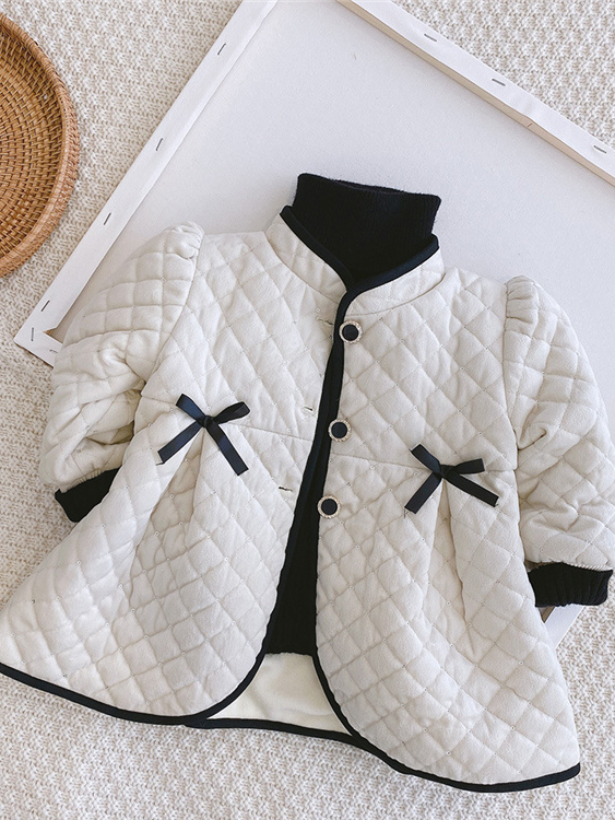 Girls Elegant Little Quilted Button Down Jacket - White - Mia Belle Girls- Mia Belle Girls