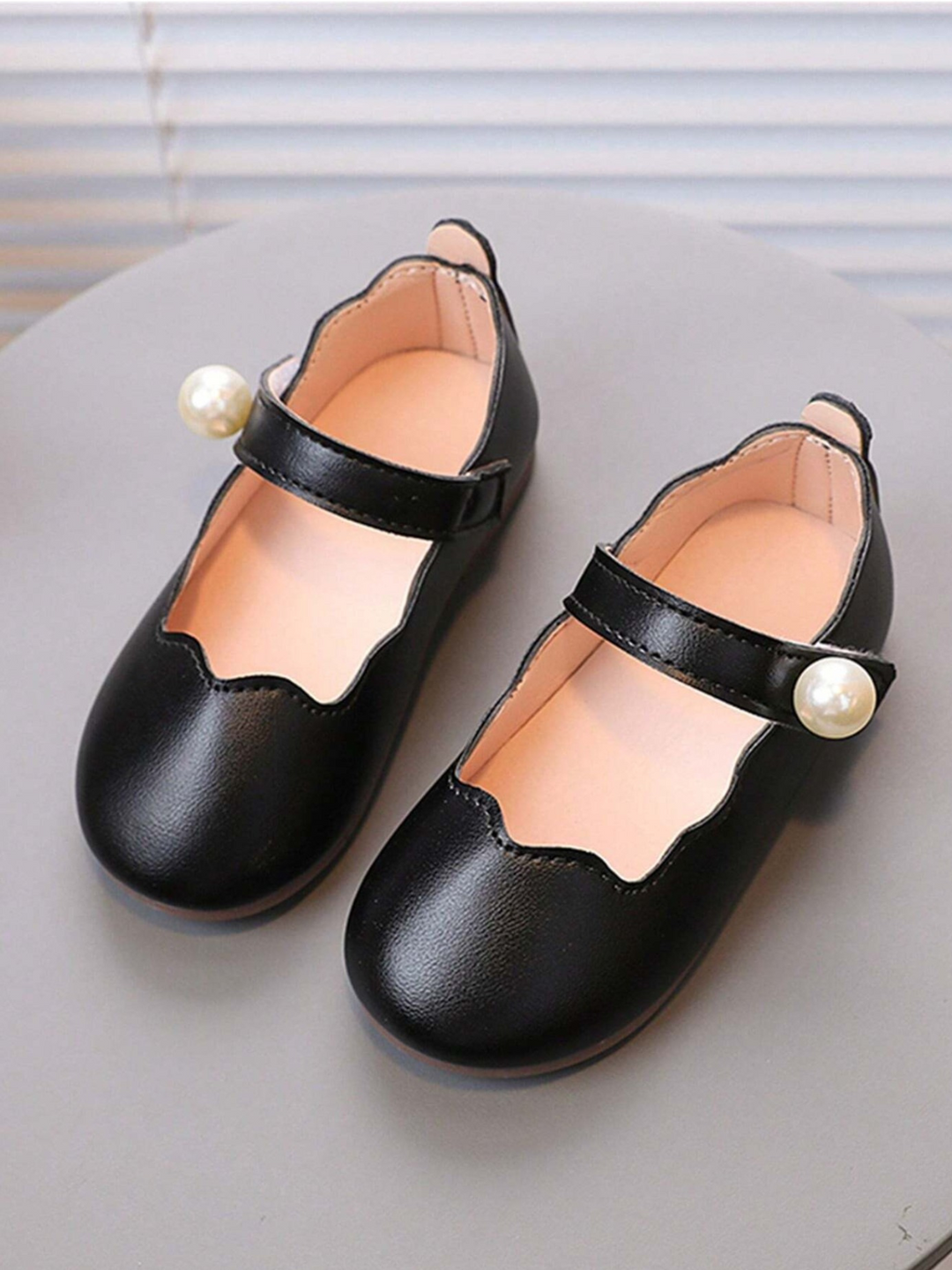 Girls Scalloped Mary Jane Flats with Pearl Detail By Liv and Mia