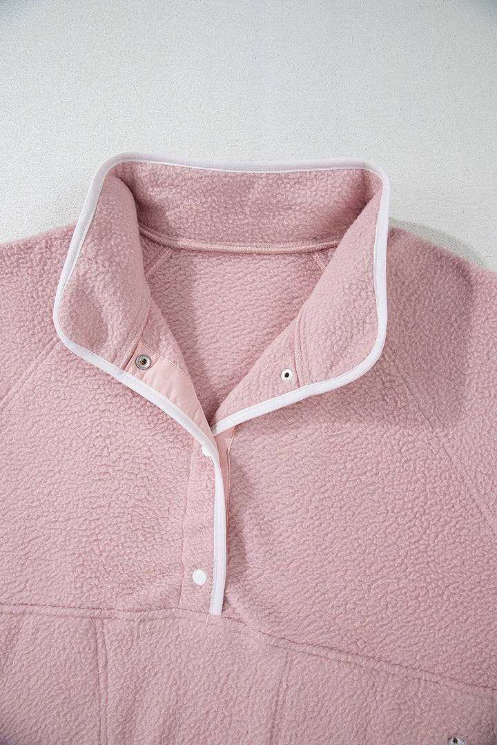 Womens Pink Half Button Plush Sweatshirt