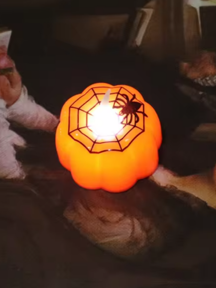 Spooky Halloween Spider Pumpkin Candle Decoration