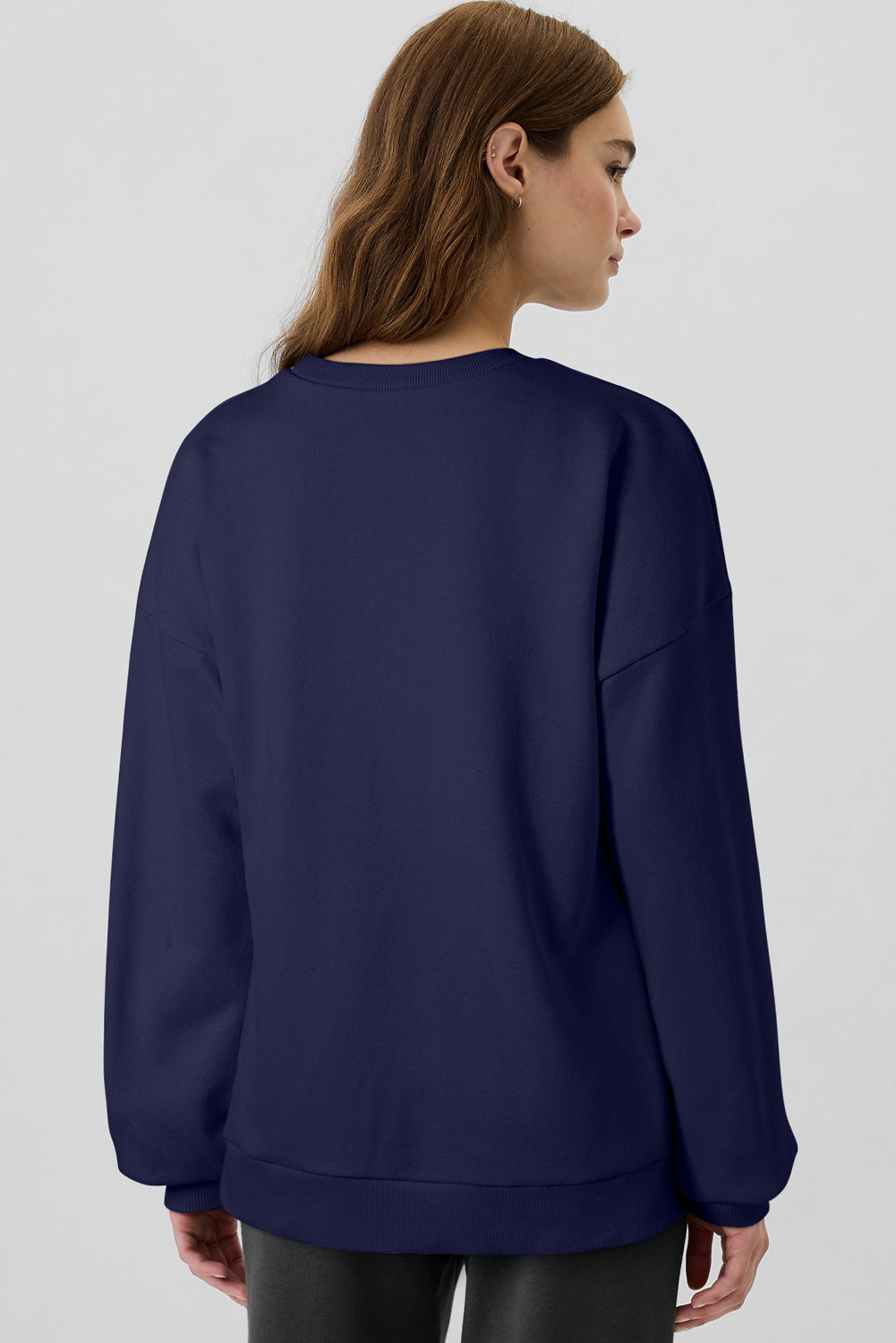 Womens Navy Fleece Lined Drop Shoulder Top