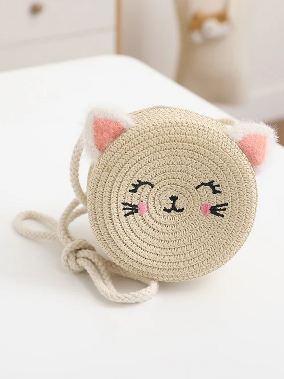 Mia Belle Girls Cat Ear Straw Hat Set | Girls Accessories