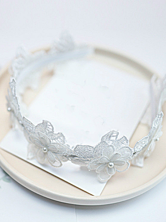 Girls Lace Flower and Rhinestones Headband