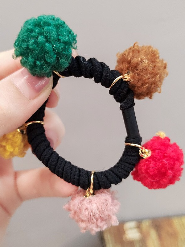 Girls Pompom Balls Elastic Hairbands