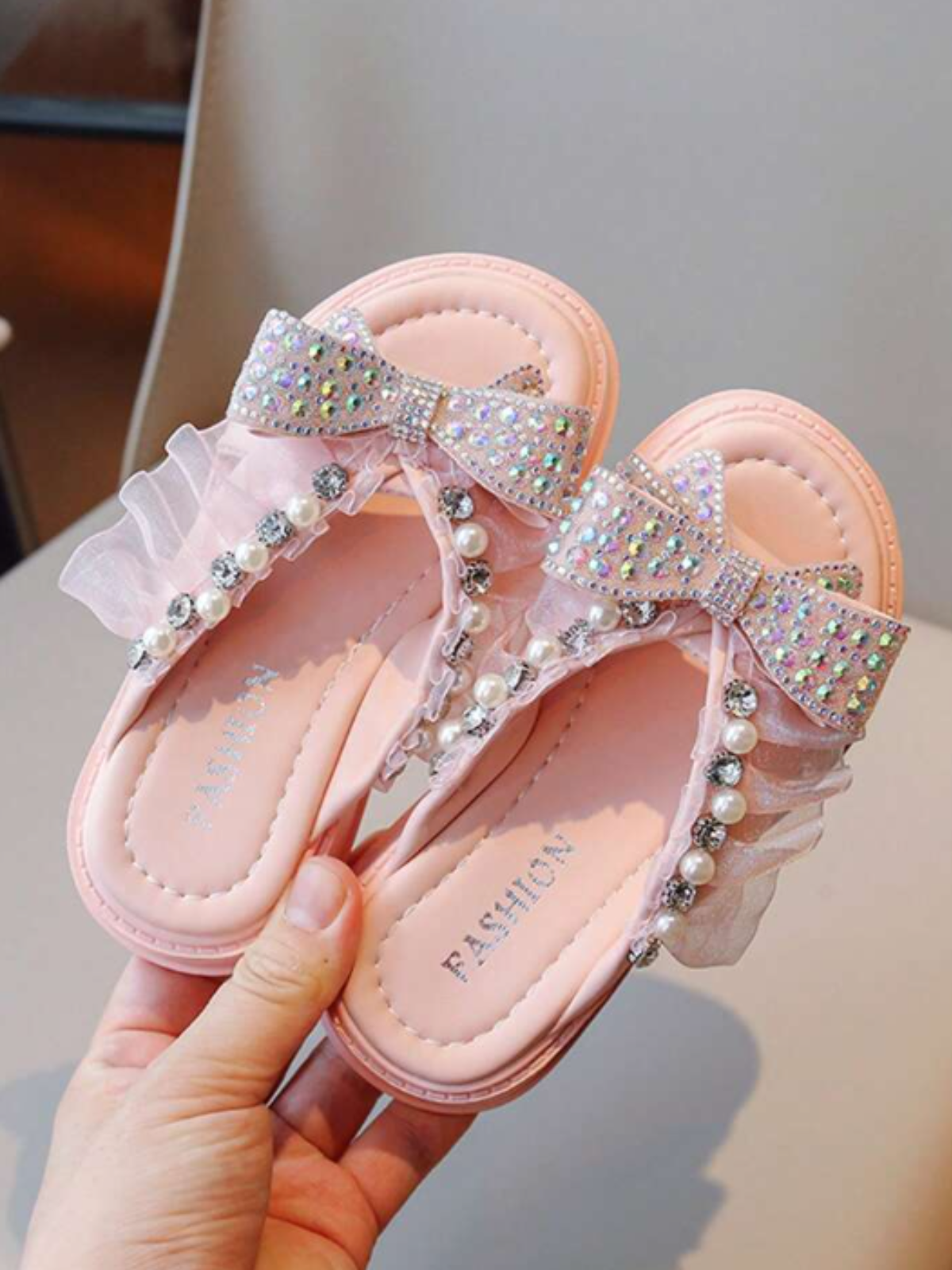 Sparkling Girls' Bow-Knot Sandals with Rhinestone Accents By Liv and Mia