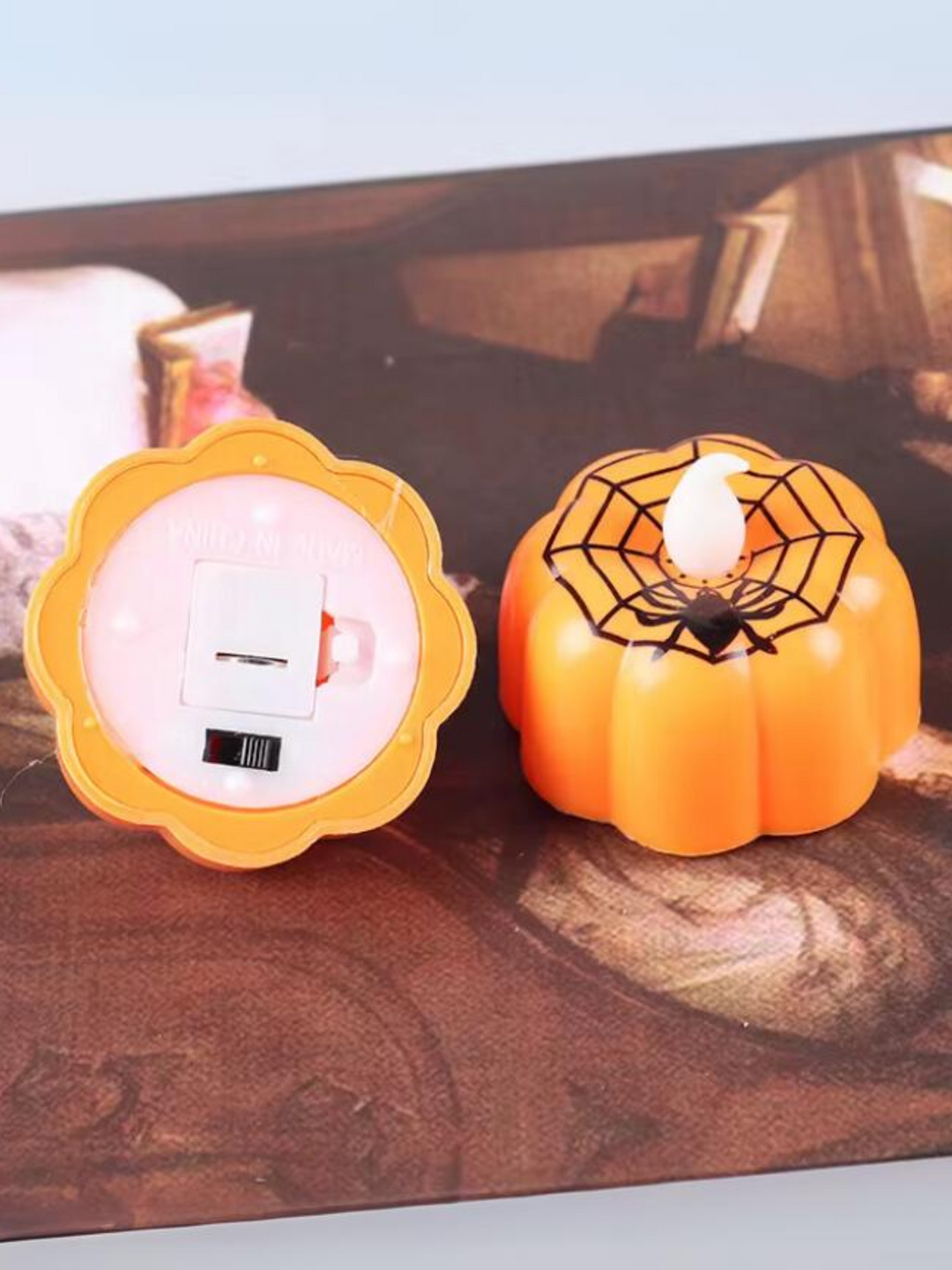 Spooky Halloween Spider Pumpkin Candle Decoration