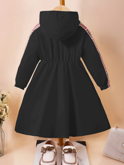 Stylish Black Plaid Hooded Dress