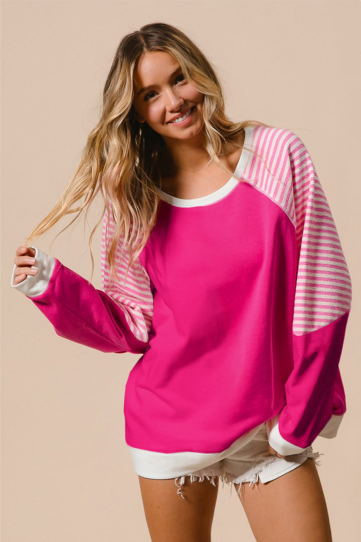 Womens Pink Striped Raglan Top