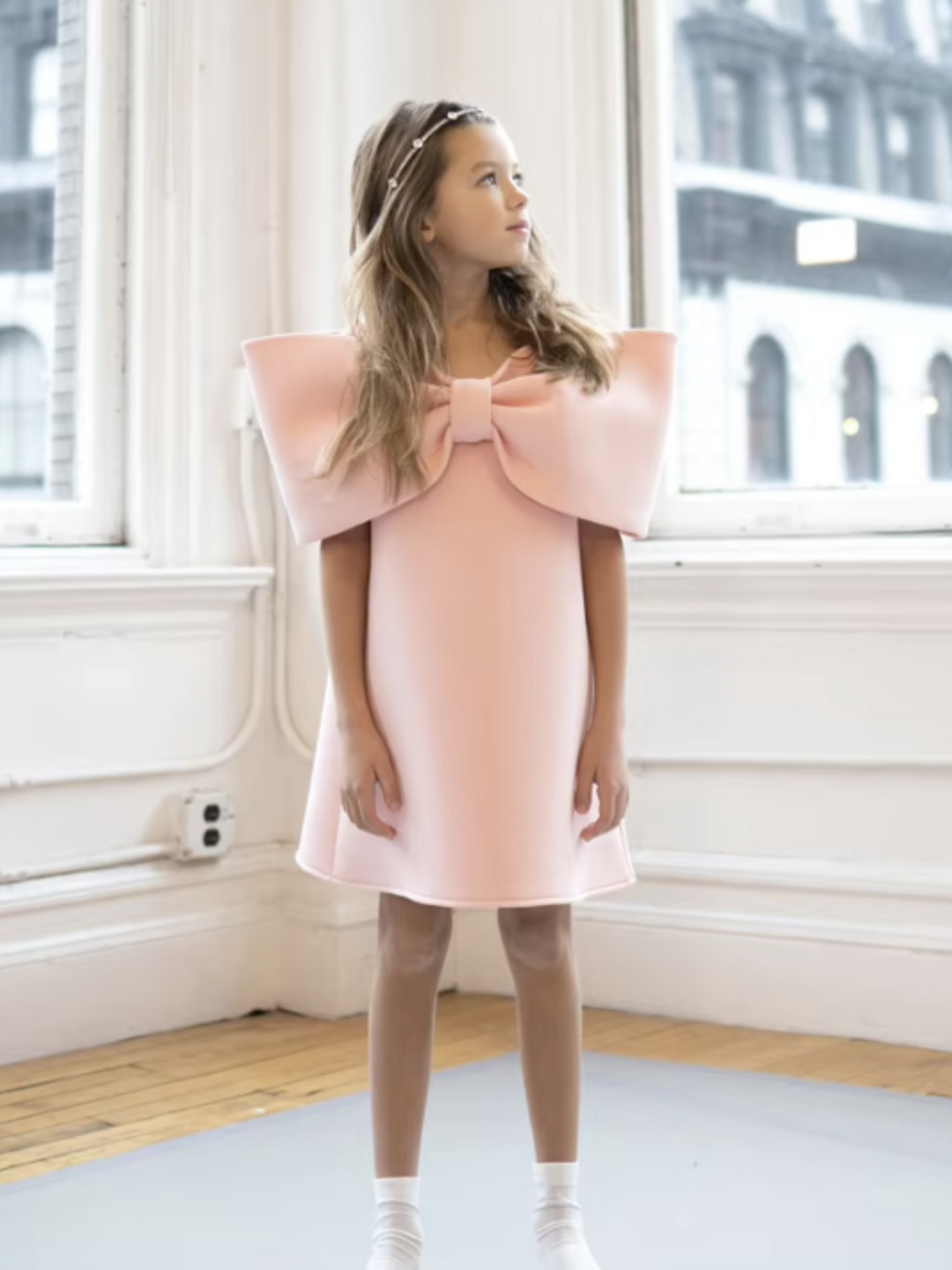 Girls Statement Bow Sleeveless A-Line Elegant Dress