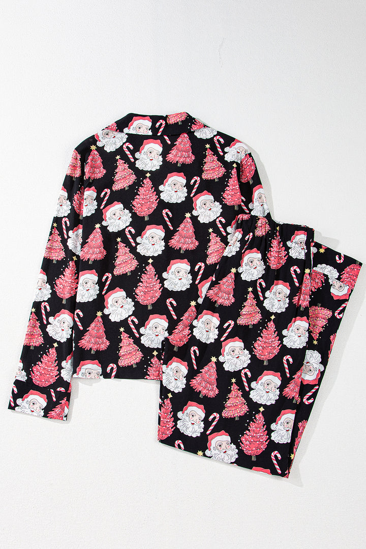 Womens Christmas Santa Printed Two Piece Pajamas Set