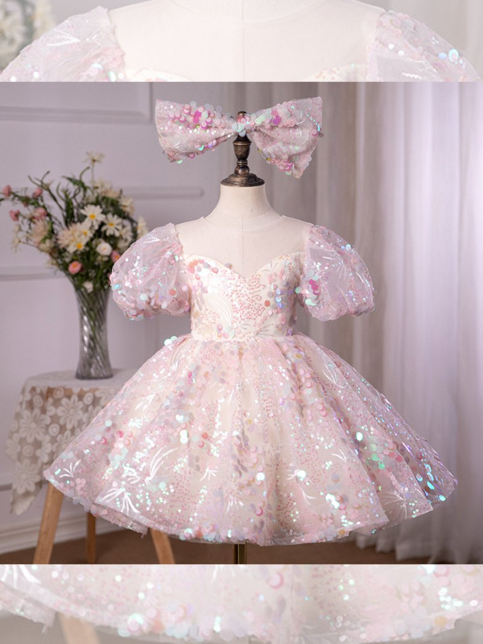 Pink Sequin Mini Dress | Little Girls Formal Dress - Mia Belle Girls