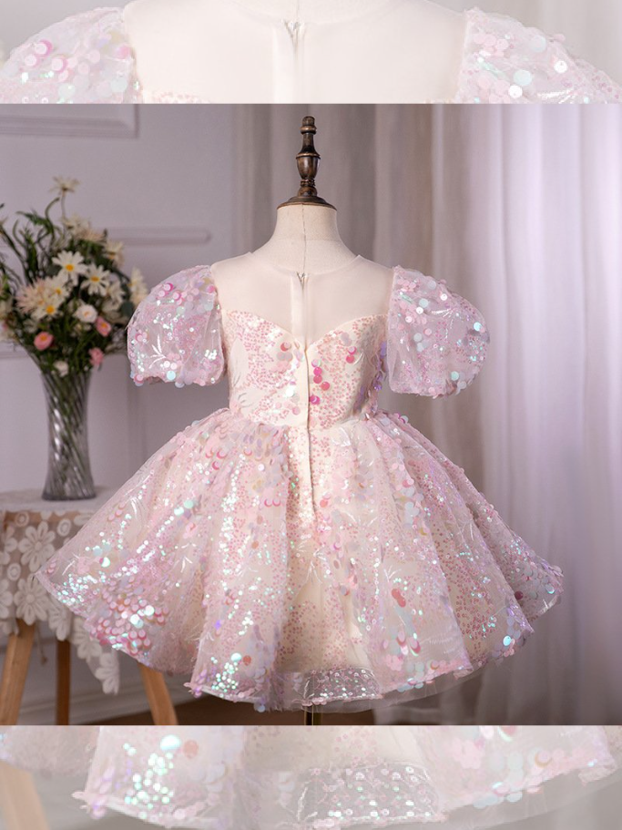 Pink Sequin Mini Dress | Little Girls Formal Dress - Mia Belle Girls