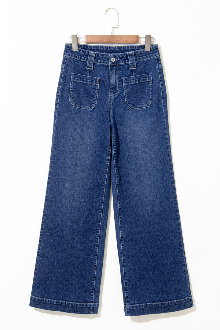 Womens  Blue Wide Leg Pocketed High Waist Jeans