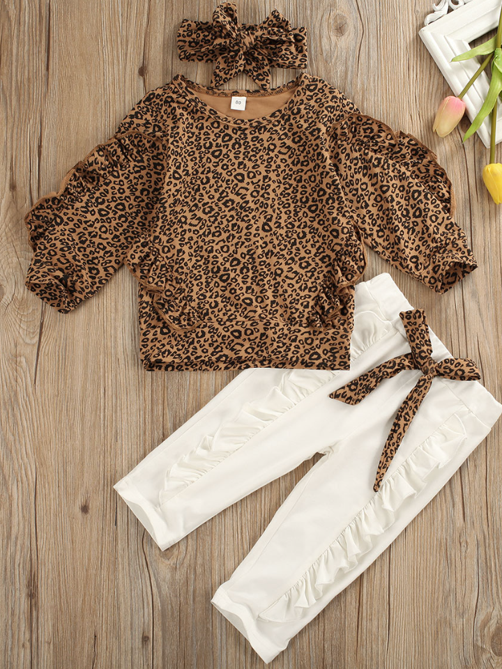 Girls A Little Leopard Loungewear and Matching Bow Headband Set - Mia Belle Girls