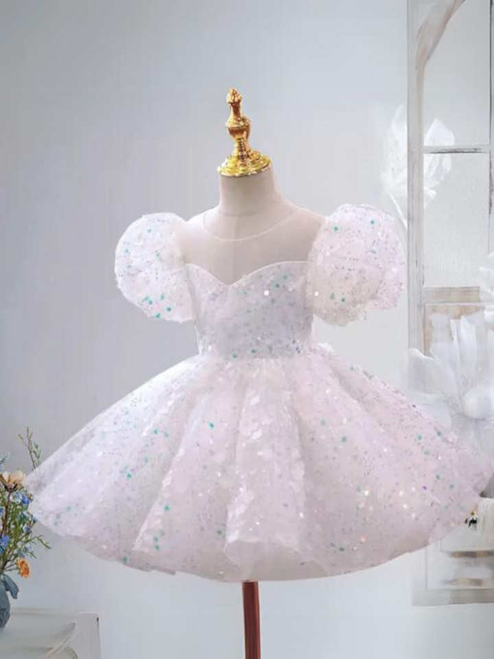 Mia Belle Girls Beaded Puff Sleeve Tutu Dress | Girls Communion Dresses