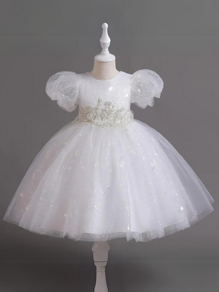 Mia Belle Girls Beaded Puff Sleeve Dress | Girls Communion Dresses