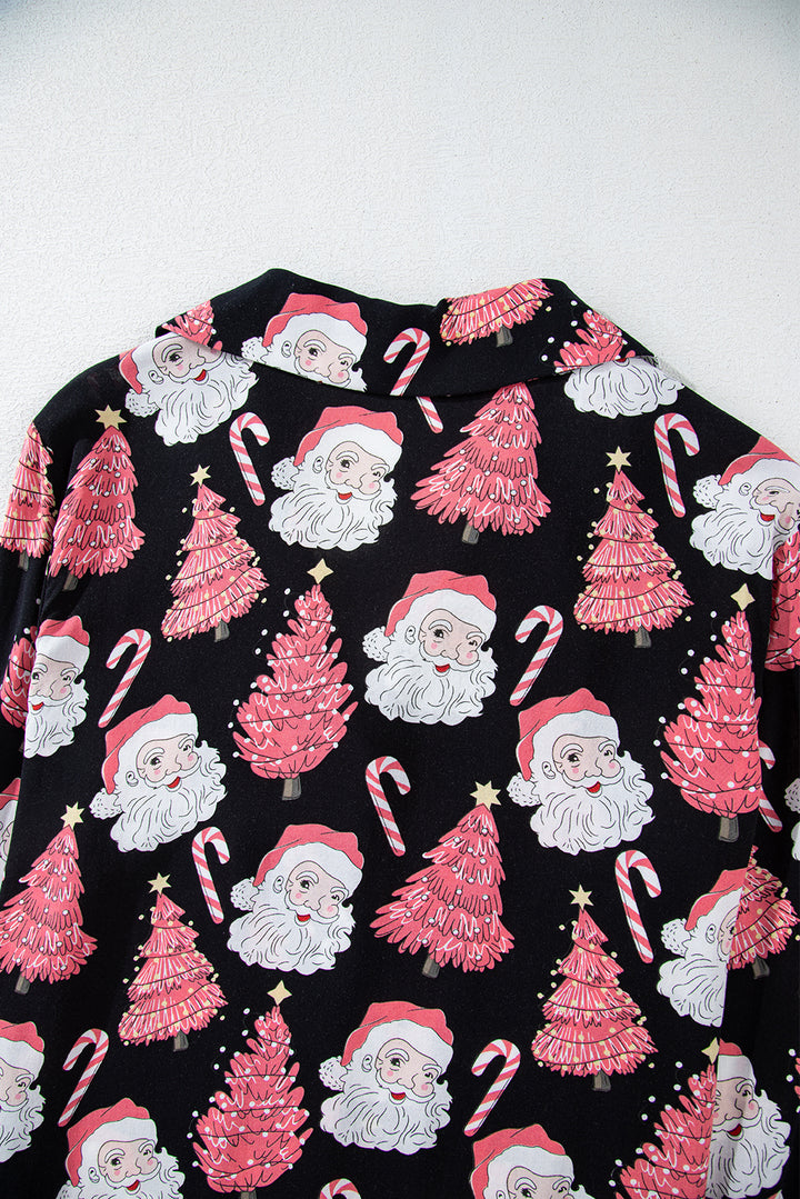 Womens Christmas Santa Printed Two Piece Pajamas Set