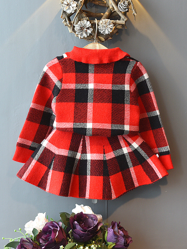 Preppy Chic Outfits | Plaid Sweater & Skirt Set | Mia Belle Girls