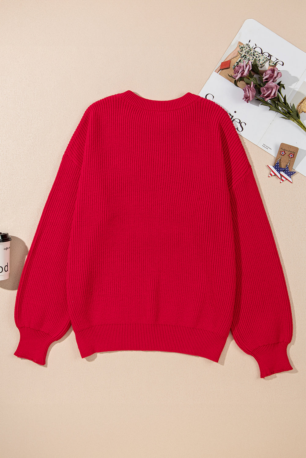 Womens Racing Red Sparkle All The Way Tinsel Crew Neck Plus Size Sweater