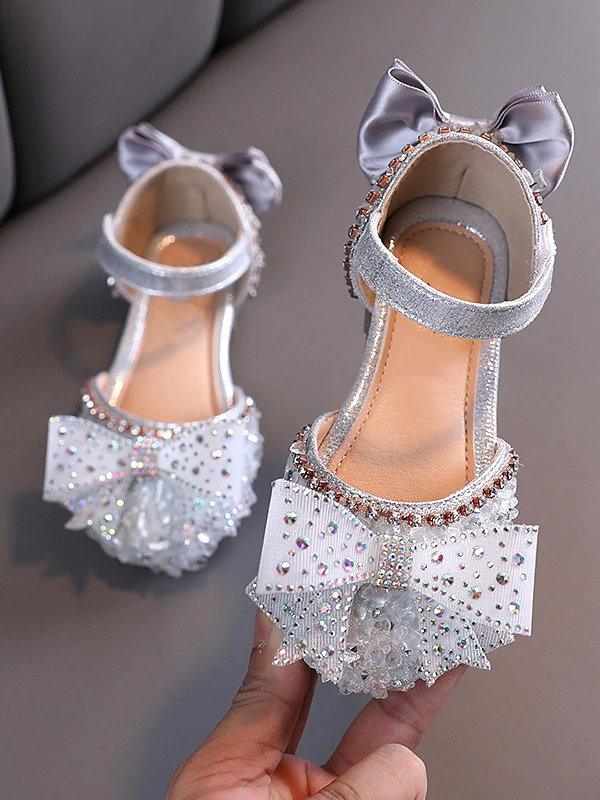 Shoes By Liv & Mia | Girls Rhinestone Bow Velcro Strap Princess Flats