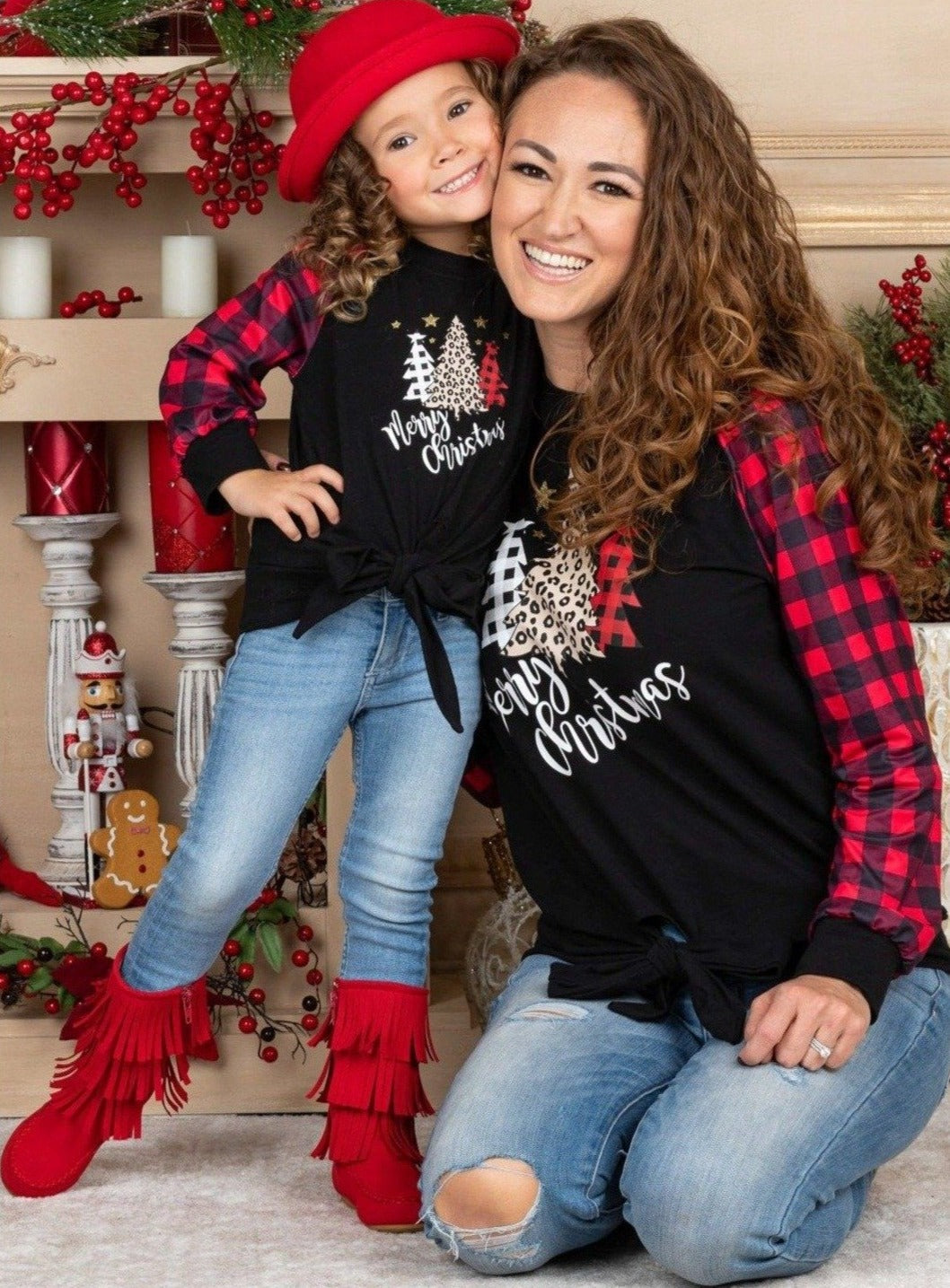 Mommy & Me Winter Tops | Merry Christmas Knot Hem Raglan Top