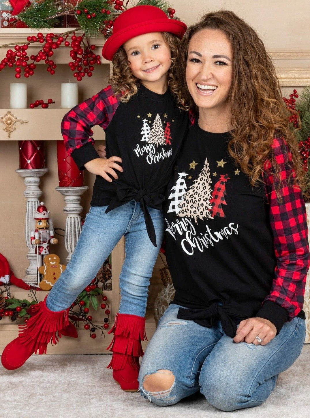 Mommy & Me Winter Tops | Merry Christmas Knot Hem Raglan Top