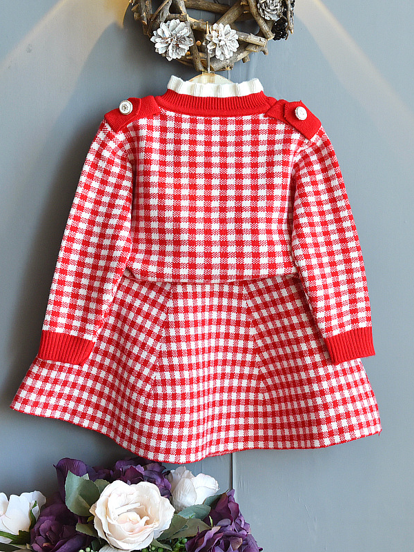 Preppy Chic Clothes | Red Plaid Sweater & Skirt Set | Mia Belle Girls