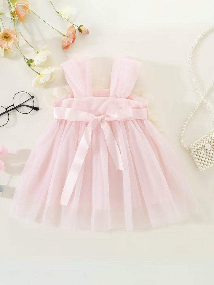 Girls Elegant Floral Tulle Sleeveless Party Dress