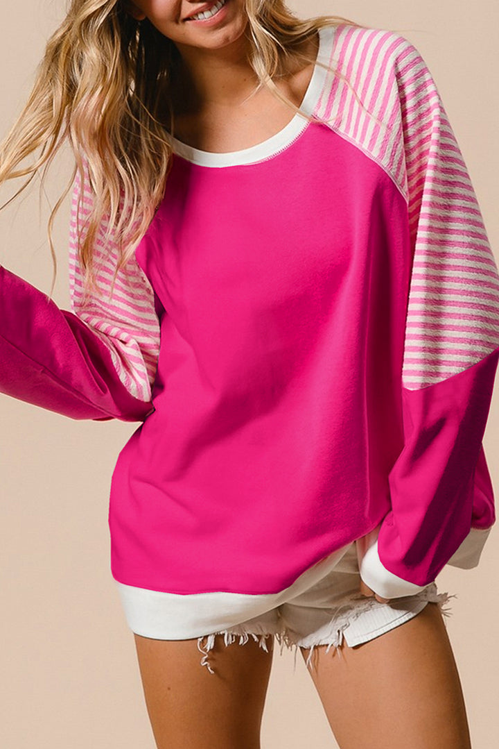 Womens Pink Striped Raglan Top