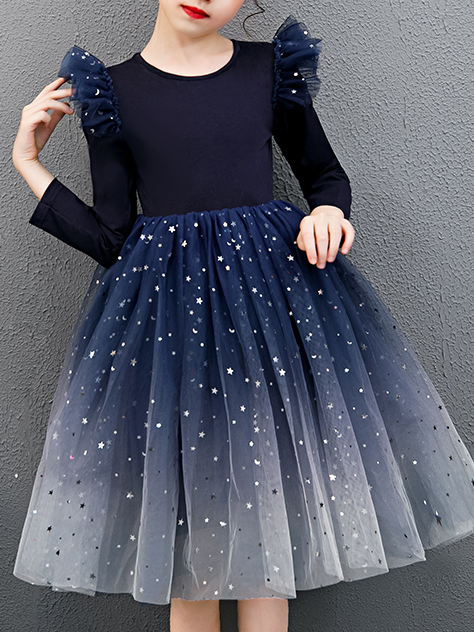 Girls Sparkle Dresses | Sequin Star Gradient Tulle Holiday Party Dress